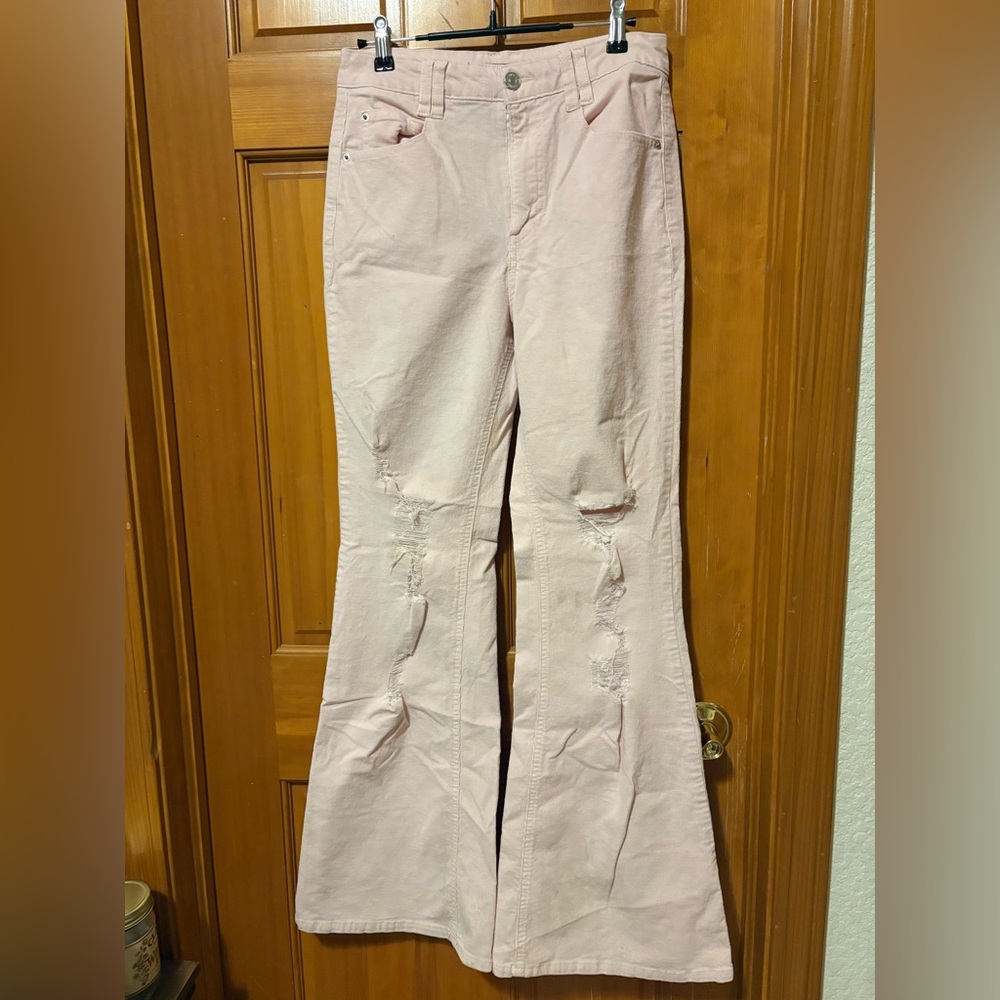 Pink Corduroy Distressed Jeans